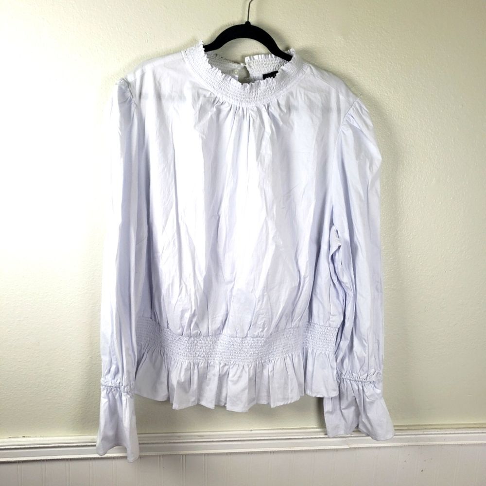 Eloquii Women's Plus Size White Drop Waist Smocked Cottagecore Peplum Shirt 28